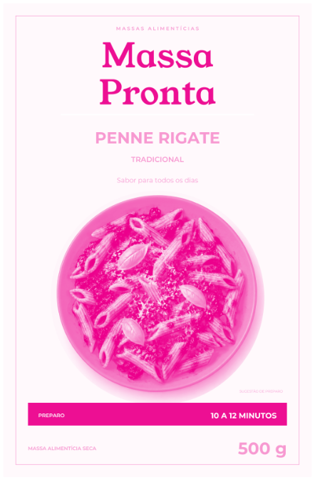 Separação em magenta da frente da embalagem do Penne
